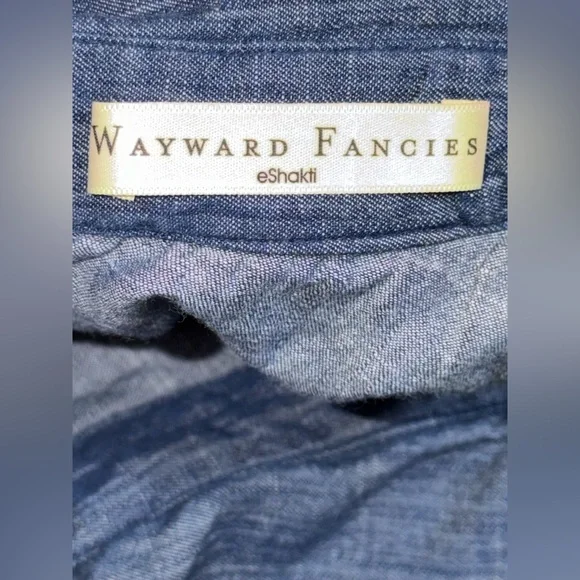 Wayward Fancies eShakti Floral Embroidery Chambray Dress Boho Cottagecore Sz M - Picture 3 of 7